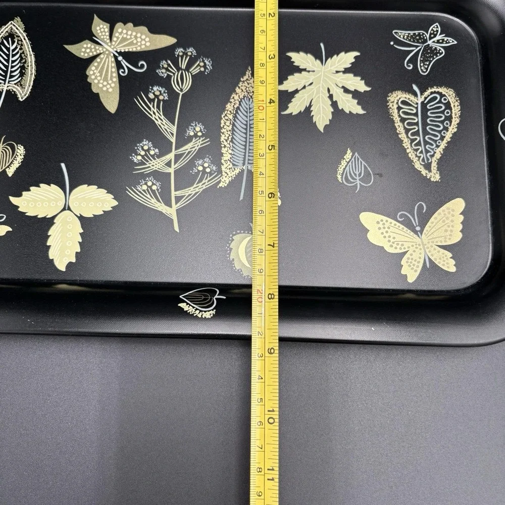 MCM Metal Trays Serving Platters Butterflies Leaves Flowers Black Gold 1960 8pc